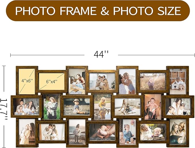 HELLO LAURA 21 Opening Photo Collage Frame for Wall - 4x6 Picture Frame Display Multiple Photos - Family Picture Frames Wall Decor for Home - Gold
