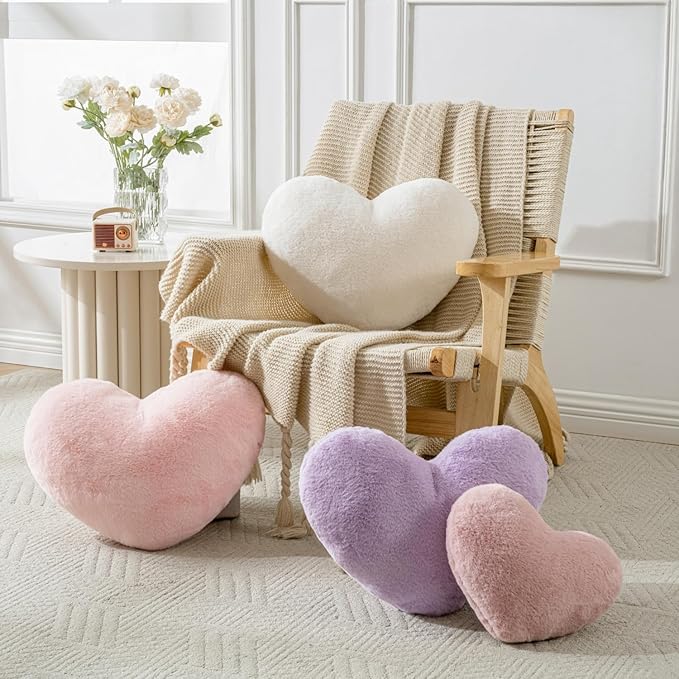 Heart Pillow 19×15.7in Large Pink Heart Shaped Throw Pillows Super Soft Faux Rabbit Fur Heart Throw Pillow Outdoor Indoor Decorative Pillows
