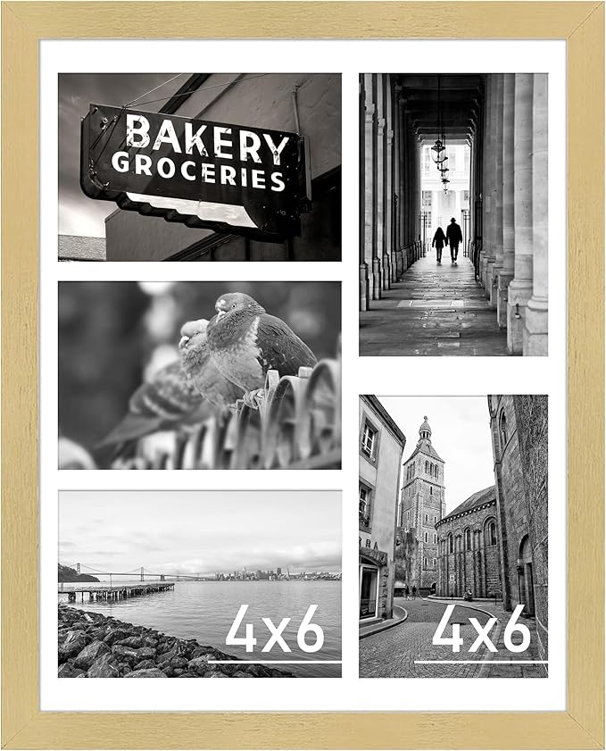 VIOLABBEY 11x14 Collage Picture Frame,Fits Five 4x6 Photos with Mat or One 11x14 Pictures without Mat for Wall or Tabletop,Picture Frames Collage Wall Decor, 4x6 Picture Frame Collage with Stand Gold