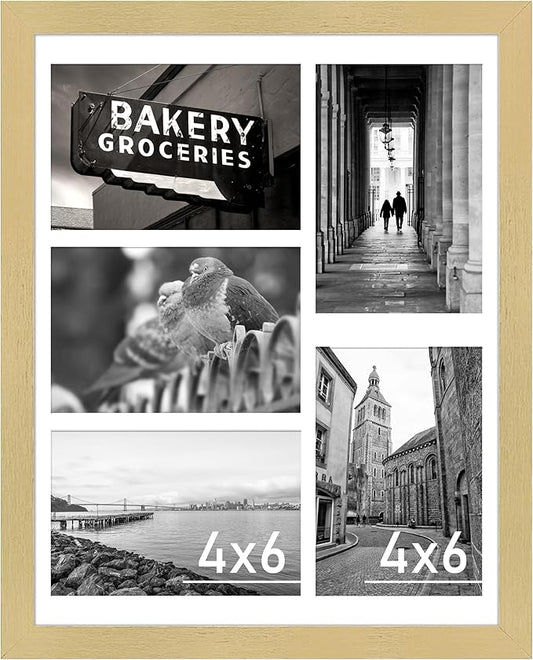 VIOLABBEY 11x14 Collage Picture Frame,Fits Five 4x6 Photos with Mat or One 11x14 Pictures without Mat for Wall or Tabletop,Picture Frames Collage Wall Decor, 4x6 Picture Frame Collage with Stand Gold