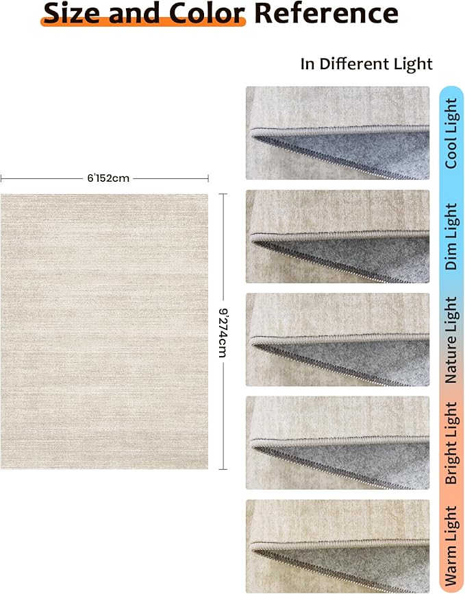Art&Tuft Washable Rugs 6x9, Low Pile Area Rugs for Living Room - Non Slip and Stain Resistant Soft Thin 6x9 Rug for Bedroom, Dining Room, Kitchen, Office, Beige