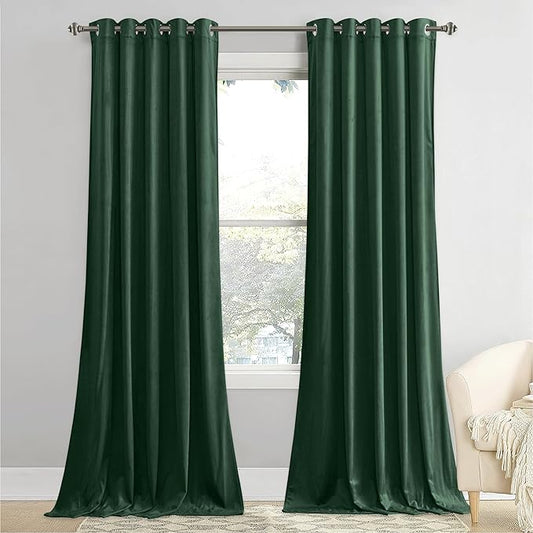 StangH Luxury Dark Green 62 inch Width Velvet Curtains, Light Blocking Panels Privacy Protect for Room Dividers Elegant Decor Drapes Energy Efficient for Sliding Door, W62 x L84, Set of 2