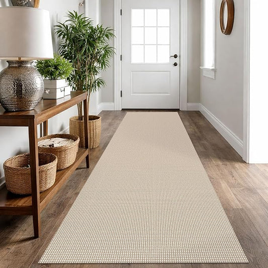 IOHOUZE Washable Runner Rug 2.6x10 Non Slip Rubber Backed Long Hallway Runner Entryway Runner Indoor, Kitchen Rugs Woven Cotton Floor Carpet for Hall Entrance, Beige/Khaki