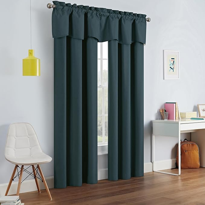 Eclipse Kendall Modern Blackout Thermal Rod Pocket Window Curtain, Insulating & Noise Reducing Curtains for Bedroom or Living Room (1 Panel), 54 in Long x 42 in Wide, Teal