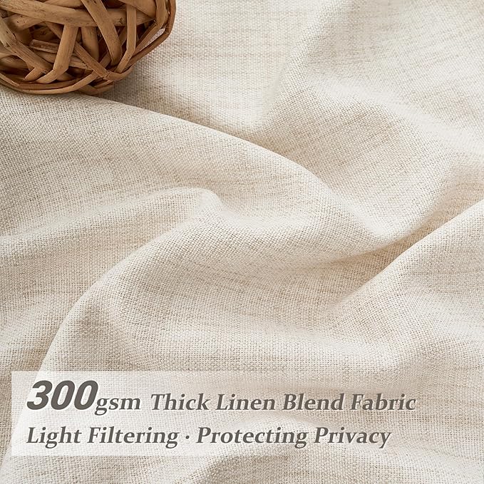 PleatedDrapes 86 Inch Curtains 2 Panels Set, Elegant Farmhouse Cream Beige Thick Linen Light Filtering Sunroom Semi Sheer Curtains Back Tab for Bedroom Decor (40" W x 86" L Pinch Pleated Hooks&Rings)