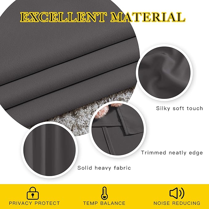 NICETOWN Blackout Grey Doorway 80 inch Curtains, Grommet Room Darkening Thermal Insulated Soundproof Window Treatments for Bedroom/Closet, 2 Panels, W40 x L80