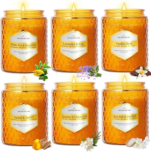 6 Pack Amber Glass Scented Candles for Home Scented, 5.5 Oz Each Soy Wax Candles, Lavender Sage Candles, Luxury Home Decor Gift Set for Women Birthday Christmas
