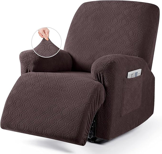 VANSOFY Oversized Recliner Chair Cover, 4-Pieces Stretch Recliner Covers for Recliner Chair Soft Reclining Chair Slipcover Jacquard Pattern Furniture Protector for Dogs Cats(Dark Coffee)