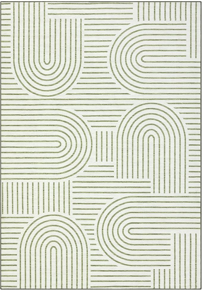 ROYHOME Washable Rug 5x7 Area Rugs for Living Room, Abstract Rug for Bedroom, Soft Rainbow Non Slip Throw Rugs with Rubber Back, Low Pile Stain Resistant Boho Geometric Carpet for Dining Room, Green