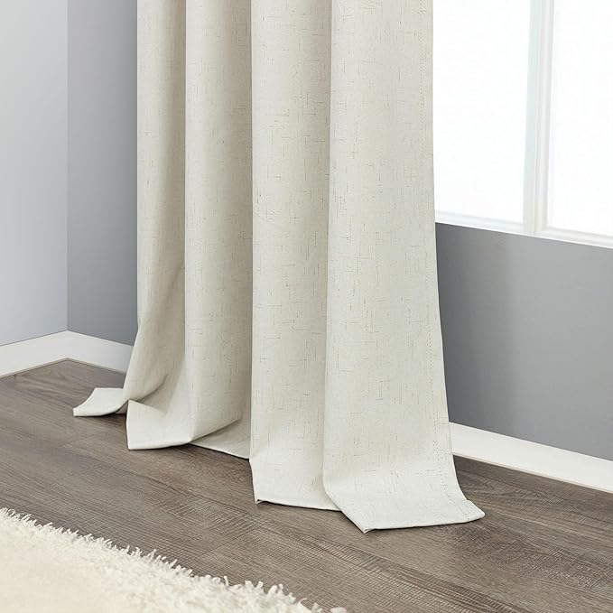 Blackout Window Curtains 2 Panel Set for Bedroom Boho Ivory Cream Linen Back Tab Thermal Keep Out Cold Weather Light Blocking Block Out Room Darkening Living Room Curtain 42 x 84 Inches Long Off White