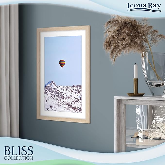 Icona Bay - 11x17 Light Oak Picture Frame Fits 10x16 Photos with Mat to 9x14 Image - Modern Style Engineered Wood Poster Frame - Wall Mount Only - Bliss Collection