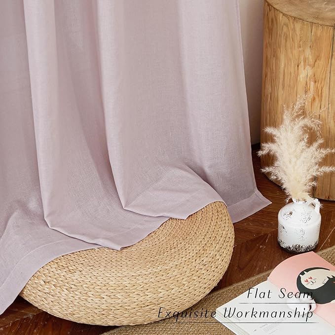 NICETOWN Blush Pink Linen Curtains for Kitchen, Thick Flax Small Window Treatments Semi Sheer Privacy Assured with Light Through for Cafe/Bathroom, W55 x L102, 2 Panels