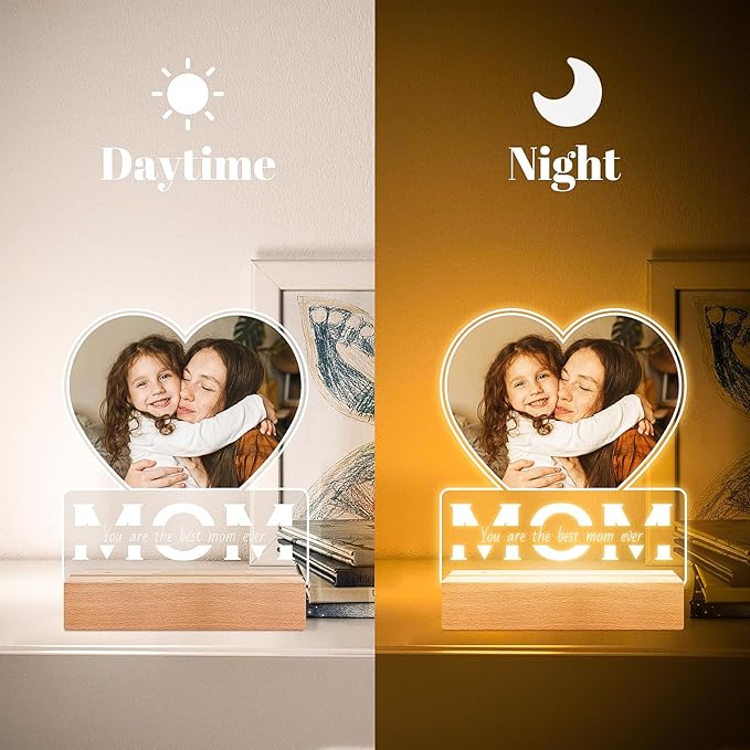 Personalized Gifts for Mom from Daughter and Son, Custom Picture Frames with Photo, Personalized Photo Frame with Night Light, Customized Mom Birthday Gifts