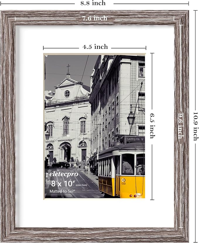 eletecpro 8x10 Picture Frames Set of 10, Gallery Wall Frame Display 5x7 Photo with Mat or 8x10 without Mat, Picture Frame Collage Wall Decor for Wall Mounting, Weathered Grey