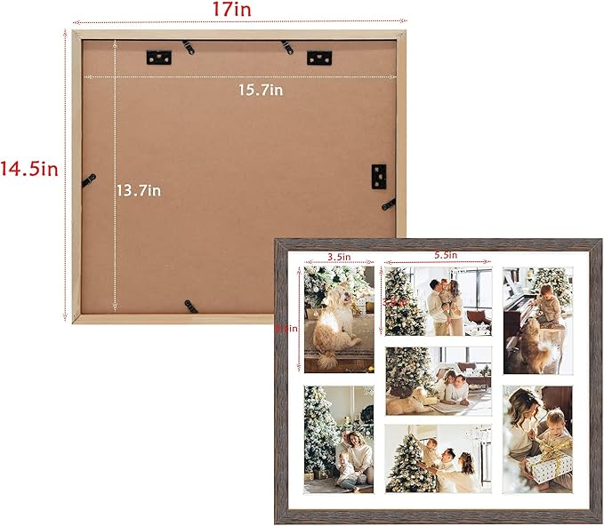 Golden State Art, Set of 2, 13.7x15.7 Distressed Brown Wood Collage Frame - White Mat - Displays Seven 4x6 Photos - Real Glass, Sawtooth Hanger, Swivel Tabs - Wall Mounting, Landscape, Portrait