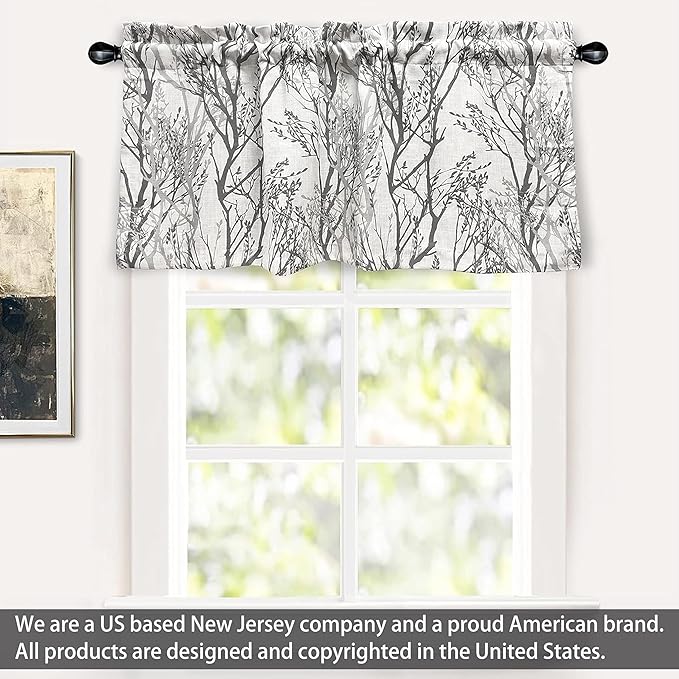DriftAway Tree Branch Linen Lined Valance Double Layer Thermal Insulated Room Darkening Blackout Valances 3 Inch Rod Pocket Short Window Valance for Living Room Bathroom 52 Inch by 24 Inch Gray
