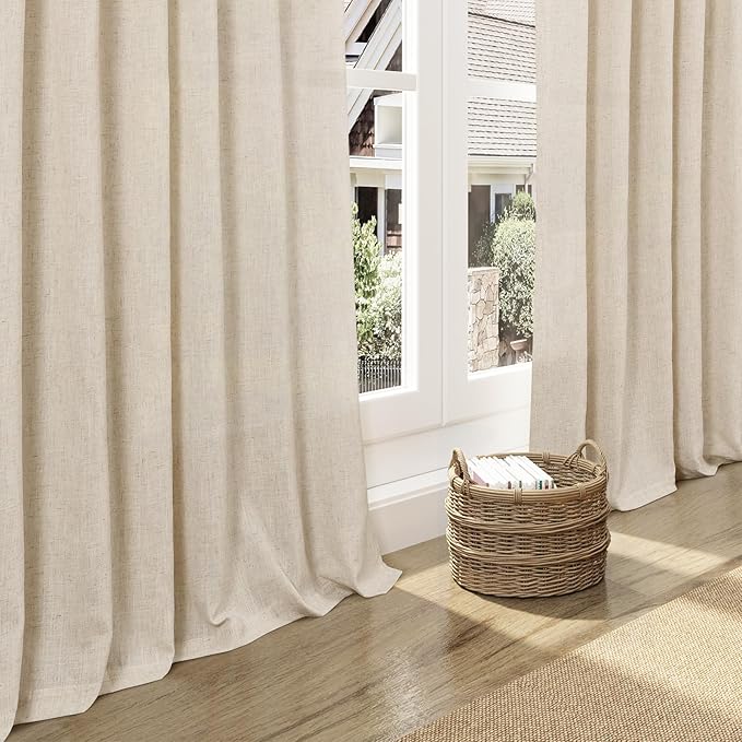 Cream Beige Linen Curtains 80 Inch Length for Living Room Light Filtering Semi Sheer Curtain Back Tab Modern Farmhouse Decor Elegant Luxury Coastal Drapes for Bedroom Dinner Room 52x80, 2 Panels