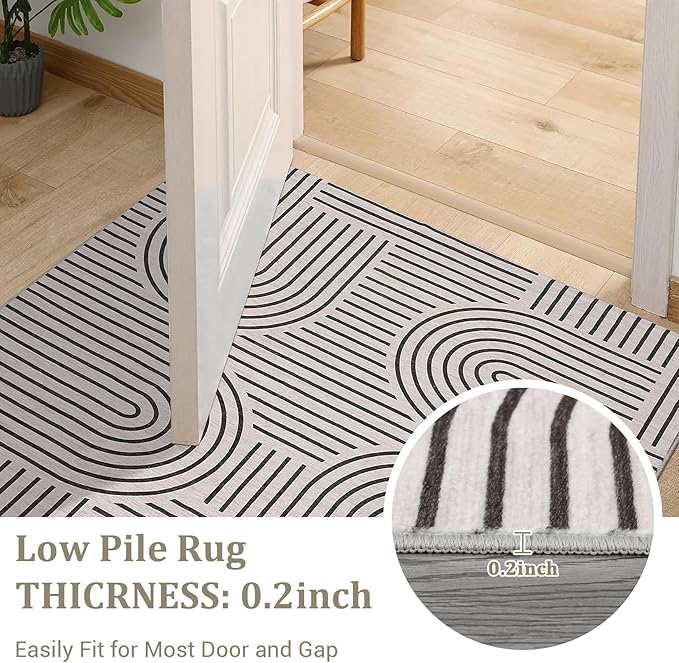 Washable Rug 6ft Area Rugs for Living Room, Abstract Rug for Bedroom, Soft Rainbow Non Slip Throw Rugs with Rubber Back, Low Pile Stain Resistant Boho Geometric Carpet for Dining Room,LightCamel