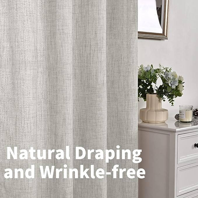 YoungsTex Light Grey Linen Curtains 90 Inch Length for Living Room, Textured Semi Sheer Window Treatments Light Filtering with Bronze Grommet for Sliding Door Dining Bedroom, 2 Panels, 52 X 90 Inch