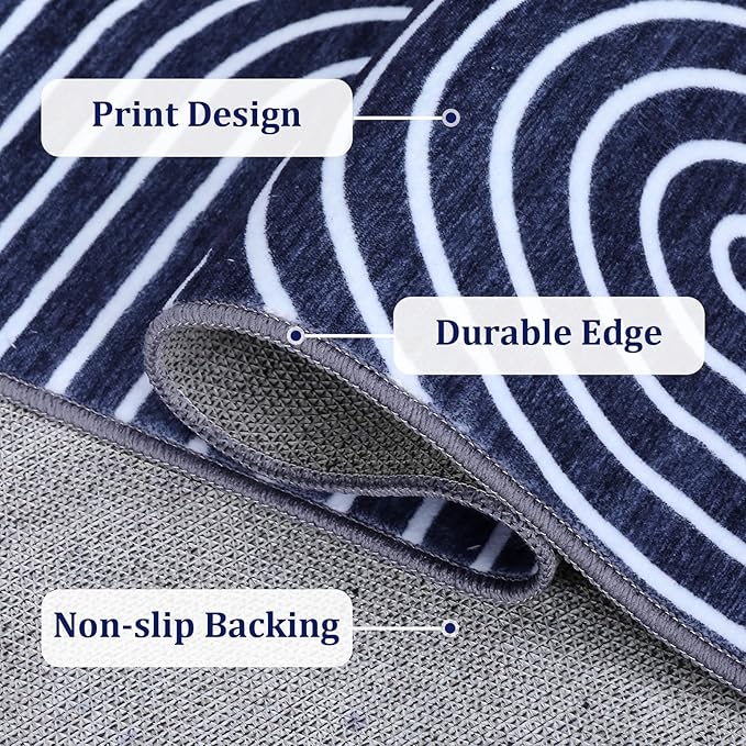 ROYHOME Modern Rug 2x6 Runners for Hallways, Abstract Kitchen Runner Rugs Non Slip Bath, Rainbow Washable Runner Rug for Bedroom, Soft Long Rugs for Entryway Bathroom Laundry Dorm, Blue