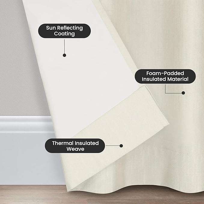 Eclipse Kendall Modern Blackout Thermal Rod Pocket Window Curtain for Bedroom or Living Room (1 Panel), 42 X 84, Ivory