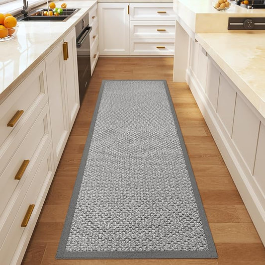 YDKGL Washable Hallway Runner Rug 2x6 Jute Like Kitchen Runner Mat Rugs Non Slip, Woven Soft Entryway Farmhouse Runner Boho Floor Carpet for Indoor Laundry Hall Backdoor Bedroom Living Room, Grey
