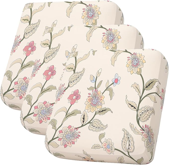 hyha Printed Couch Cushion Covers, Floral Sofa Covers Washable for 3 Cushion Couch, Stretch Pattern Outdoor Cushion Covers for Patio Furniture with Elastic Bottom(3 Packs, Tropical Flowers)