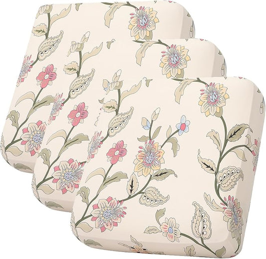 hyha Printed Couch Cushion Covers, Floral Sofa Covers Washable for 3 Cushion Couch, Stretch Pattern Outdoor Cushion Covers for Patio Furniture with Elastic Bottom(3 Packs, Tropical Flowers)