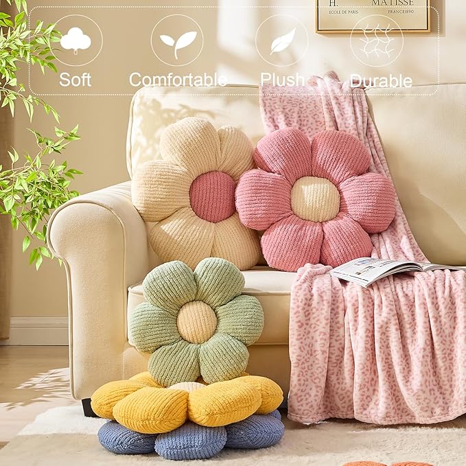 XIAIJIA Flower Pillow Flowers Shaped Pillow Cushion Decorative Daisy Pillow for Bed Cute Throw Pillow Flower Floor Pillow Soft Seat Cushion Purple Cushion 15.7"
