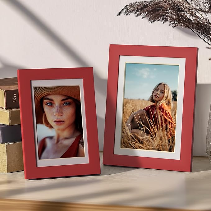 eletecpro 4x6 Picture Frames Set of 10, Picture Frame Collage Wall Decor Display 3.5x5 Photo with Mat or 4x6 without Mat, Home Decor Gallery Frame for Table Top or Wall Mounting, Red