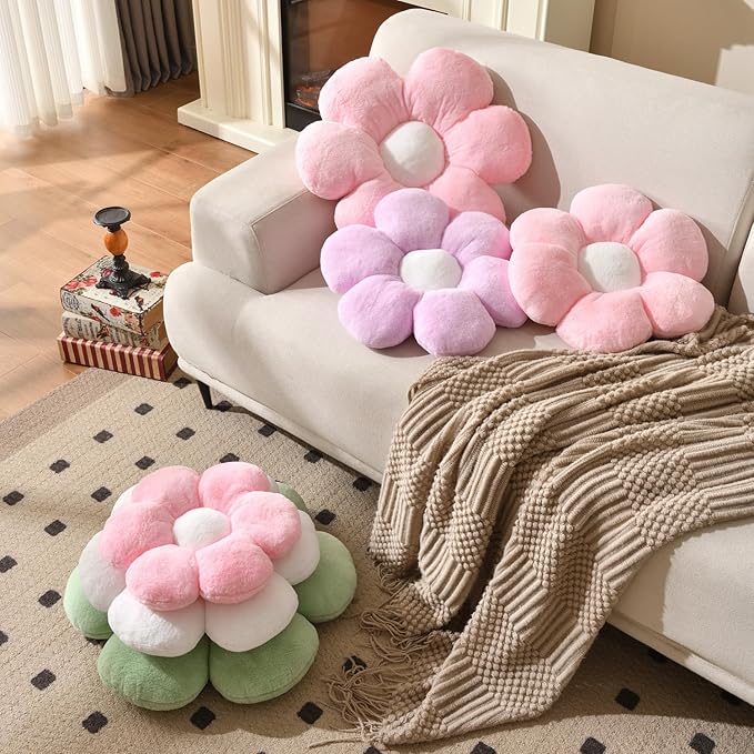 Purple Flower Pillow，Flower Shaped Throw Pillow 15.7In Daisy Floor Pillow Cushion Cute Seating Cushion Home Decorative Pillows for Sofa Couch Bed
