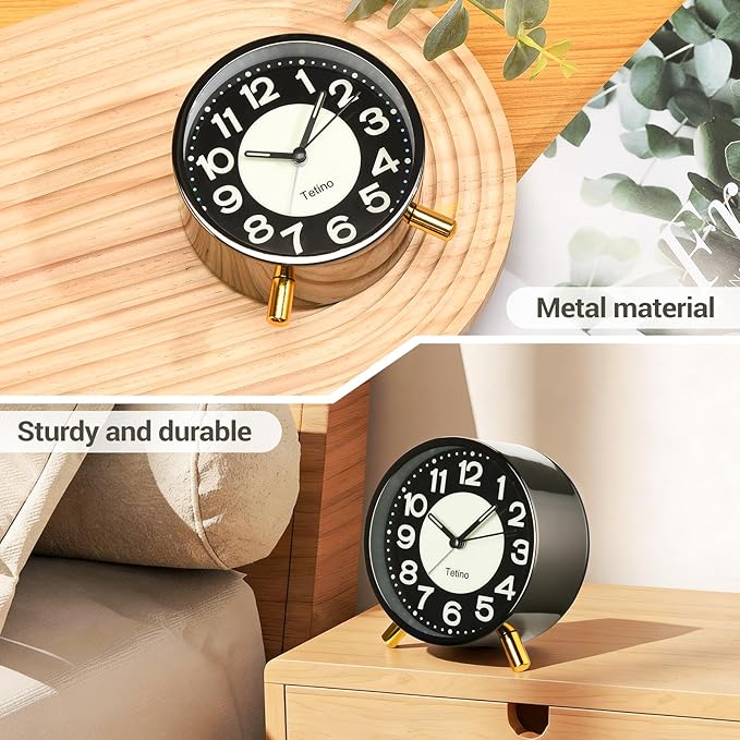 Analog Alarm Clock,Super Silent Non Ticking Small Clock with Night Light, Battery Operated, Simple Design, for Bedroom, Bedside, Desk, Adult, Kid, Gift，Ideal Decor (Light Luxury Gray)