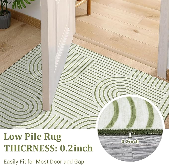ROYHOME Washable Rug 5x7 Area Rugs for Living Room, Abstract Rug for Bedroom, Soft Rainbow Non Slip Throw Rugs with Rubber Back, Low Pile Stain Resistant Boho Geometric Carpet for Dining Room, Green