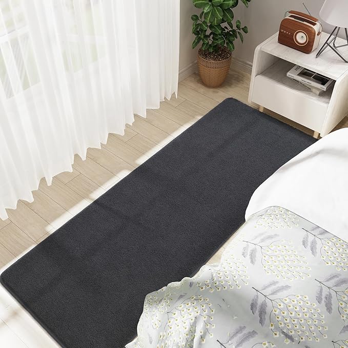 Soft Runner Rugs for Bedroom 2x6, Non Slip Runners for Hallway Kitchen Laundry Dorm Washable, Minimalist Low Pile Long Rugs for Boys Men Girls Kids, Dark Grey