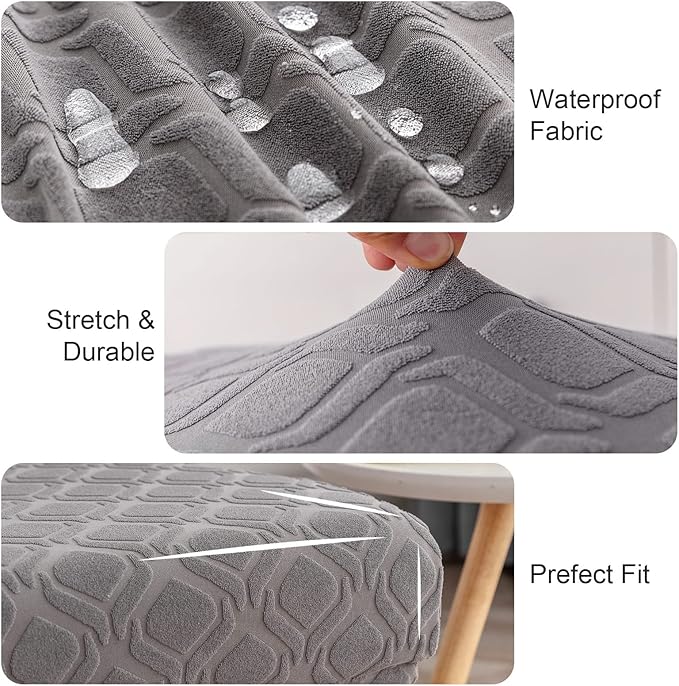 Genina Waterproof Chair Covers for Dining Room, Stretch Jacquard Dining Chair Slipcovers Removable Washable Chair Protector for Kitchen, Parsons (Jacquard-Light Gray, 6 PCS)