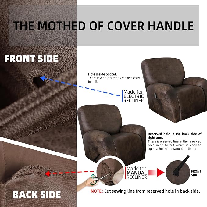 ANARACHON Recliner Chair Covers Leather Like, 4 Pieces Recliner Cover for Recliner Chair, Soft Sofa Slipcover Furniture Protector Washable Sofa Cover for Pets Kids (X-Large, Dark Brown)