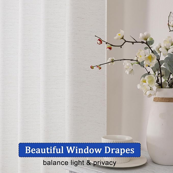 Chyhomenyc Bennet Kitchen Curtains 36 Inch Length Tier Curtains, Faux Linen Textured Small Cafe Curtains, Light Filtering Short Window Curtains for Bathroom Basement, 30x36 inch, 2PCS, Natural
