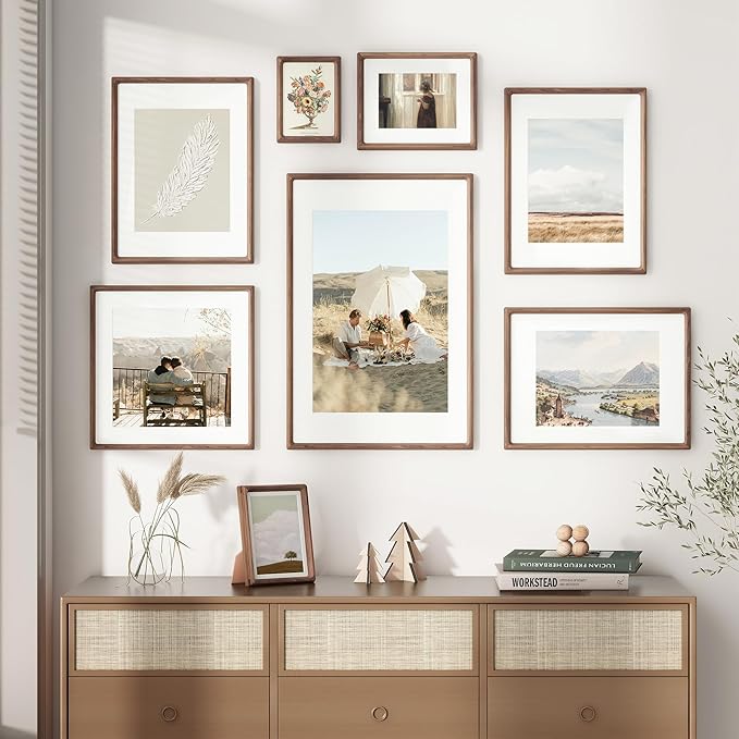 18 x 24 Poster Frame, USA-Sourced Walnut Wood Picture Frame with HD Tempered Glass, Handcrafted Rounded Corner 18x24 Wooden Frame Matted to 16x20 Photos, Horizontal or Vertical Wall Display