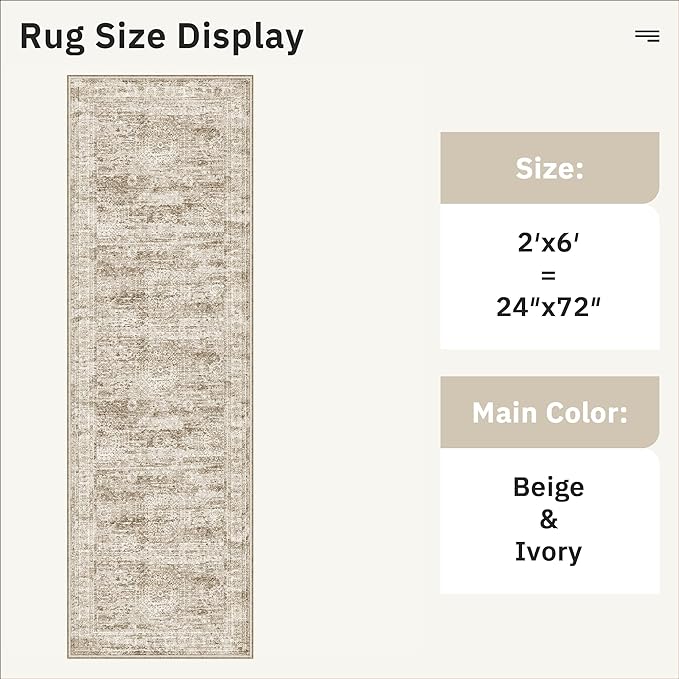 Soalmost Runner Rug 2'x6' Washable Non-Slip Runner Rugs for Kitchen Bathroom Laundry Room Brown Vintage Floor Carpet Runners for Hallway Entryway