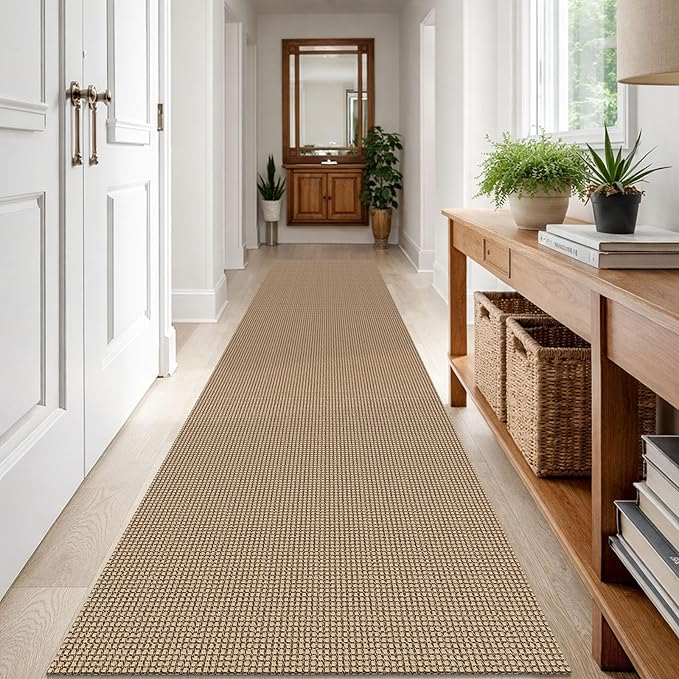 IOHOUZE Washable Runner Rug 3x12 Non Slip Rubber Backed Extra Long Hallway Runner Entryway Runner Indoor, Kitchen Rugs Woven Cotton Floor Carpet for Hall Entrance Stair, Orange/Tan/Brown