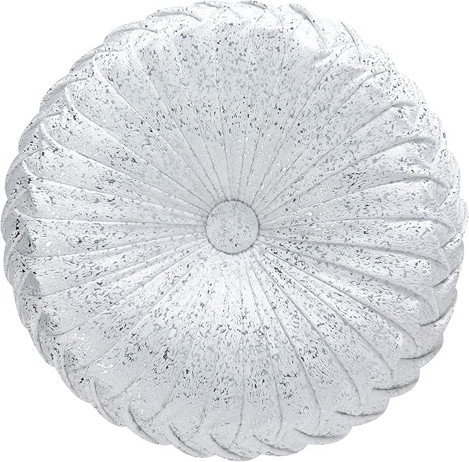 EUCIOR Round Throw Pillows,White and Silver Throw Pillows,White Decorative Pillow,Pumpkin Pleated Handmade Round Velvet Decorative Pillow for Sofa Bedroom Livingroom