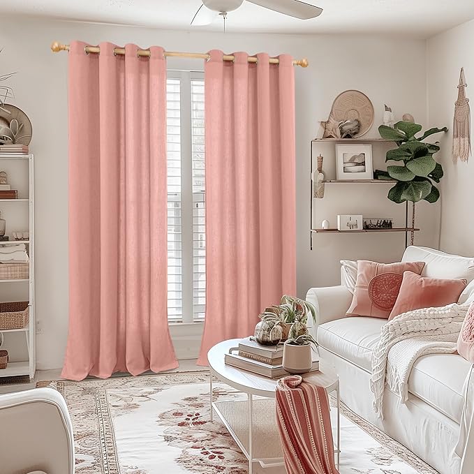 YoungsTex Dusty Rose Linen Curtains for Living Room Spring Decor, Blush Light Filtering Window Drapes with Grommet for Bedroom Dining Room Privacy 2 Panels, 52 X 90 Inch