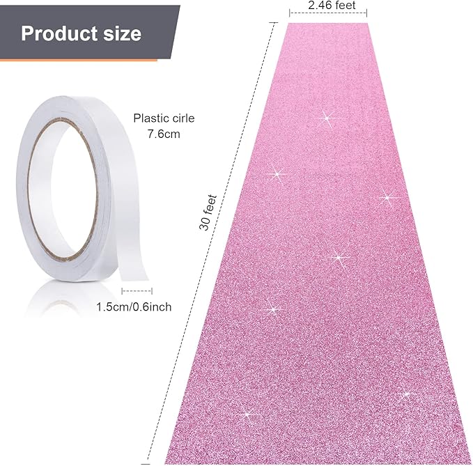 Tatuo Carpet Runner Runway Rug 55 GSM Thickness with Carpet Tape for Prom Wedding Outdoor Indoor Hallway Party Decoration Rug(2.46 x 30 Feet,Glitter Pink)