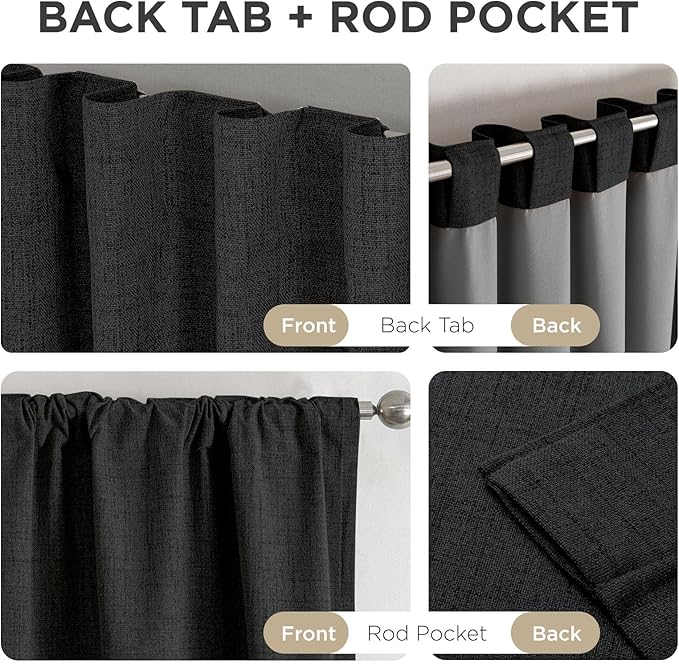 Joydeco Blackout Curtains for Bedroom - 100% Light Blocking 2 Panels Set Black Drapes 66" W x 108" L, Thermal Insulated Room Darkening Curtains, Linen Textured for Living Room, Rod Pocket & Back Tabs