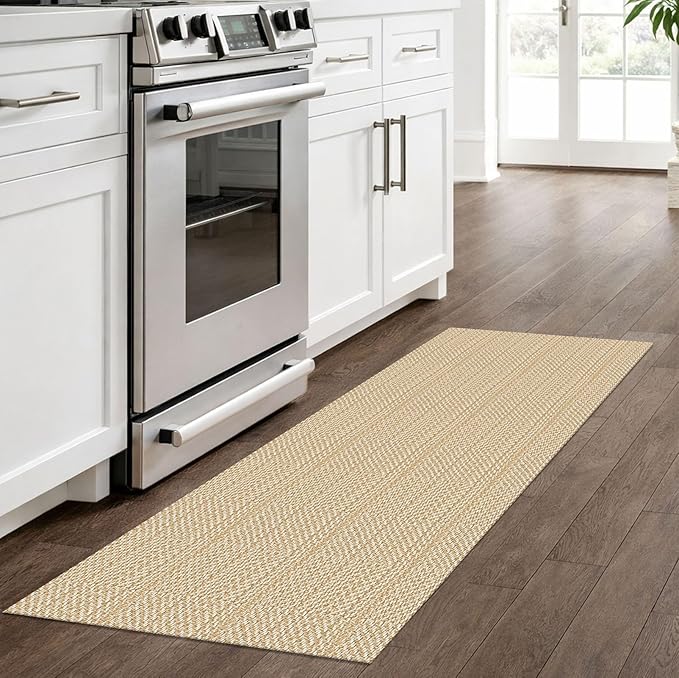IOHOUZE Washable Runner Rug 2x6 Non Slip Runners for Hallways Entryway Runner Indoor, Kitchen Rugs Woven Cotton Floor Carpet for Kitchen Hall Entrance Bedroom, Warm Beige/Orange/Apricot