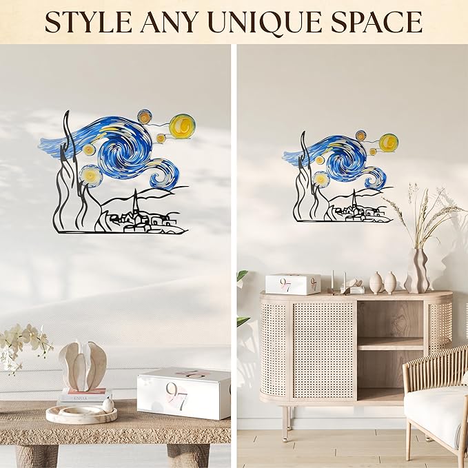 97 Decor Metal Wall Art For Living Room - Vincent Van Gogh Wall Art Abstract Sculptures, Unique Famous Artist Artwork Starry Night Decor For Home Bedroom Bathroom Decorations