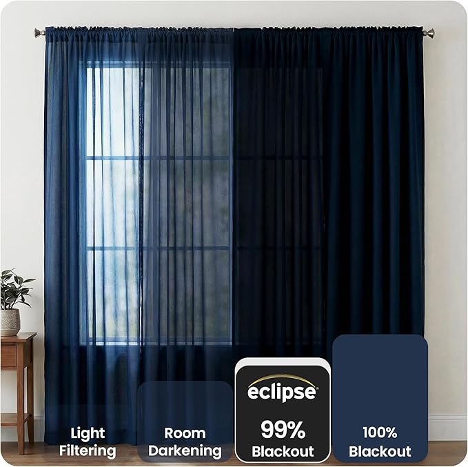 Eclipse Kids Kendall Blackout Thermal Curtain Panel,Denim, 42 Inch X 63 Inch