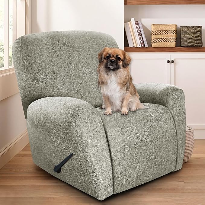 ANARACHON Recliner Chair Covers Leather Look, 4 Pieces Recliner Covers Non Slip, Soft Slipcovers for Large Recliners, Furniture Protector Washable for Pets (1 Seater, 05 Beige)