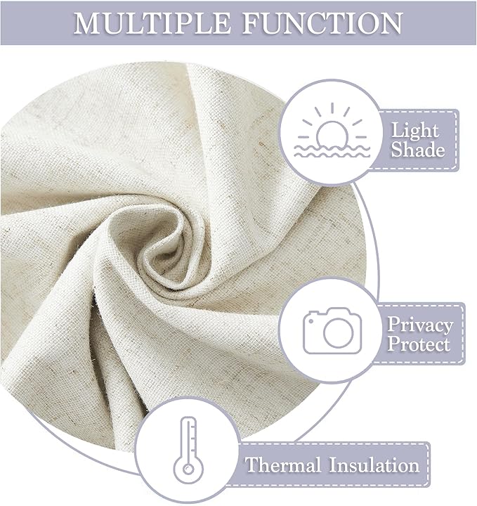 RYB HOME 100% Blackout Tricia Door Curtains, Linen Textured Blend Thermal Insulating Privacy French Door Window Tie Up Shades Sidelight Curtains for Kitchen, W 34 x L 40 inches, Linen, 1 Panel