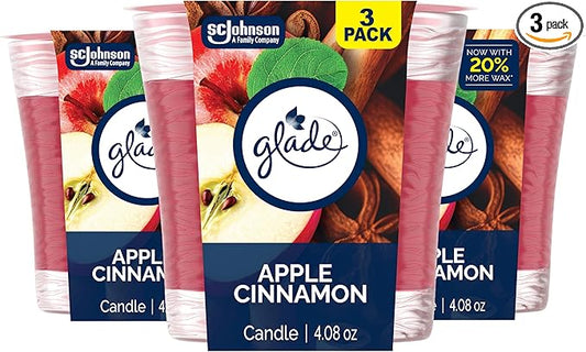 Glade 1-Wick Scented Candle Jar, Apple Cinnamon, Air Freshener Infused with Essential Oils, 4.08 Oz, 3 Count